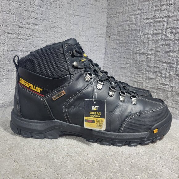 Caterpillar Threshold Mens Size 13M Black Leather Waterproof Steel Toe Work Boot - Picture 2 of 11